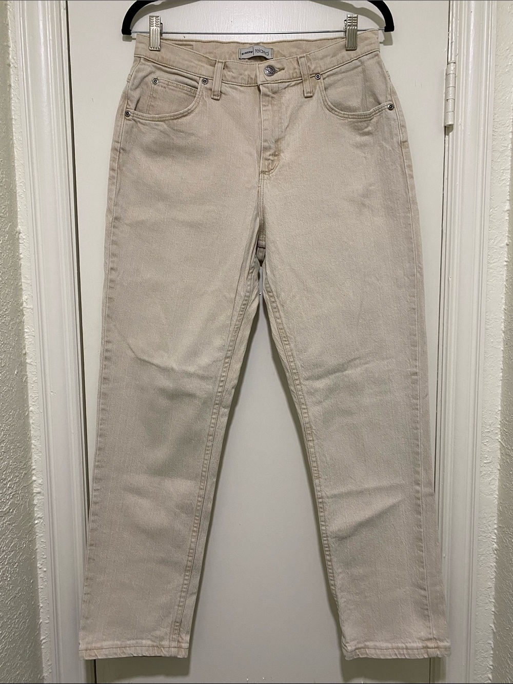 Denim Riders High Rise Women's Straight Leg Jeans in Light Beige Size 10P